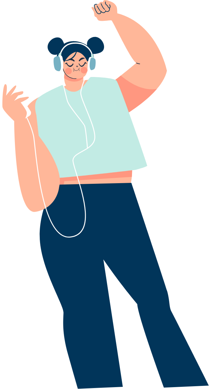 A woman listening to music
